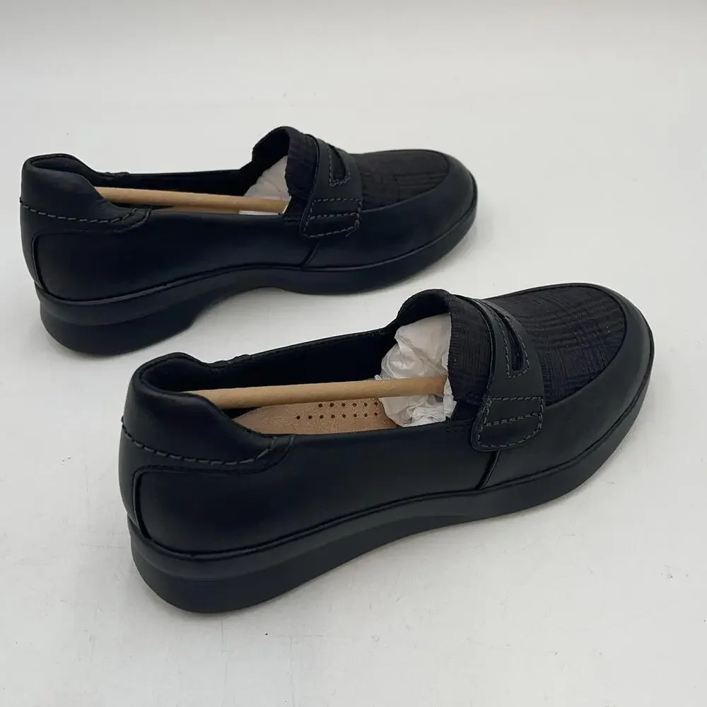 Clarks Ellowyn Penny Shoes Womens Black Leather Loafer Slip On Comfort Size 5 M